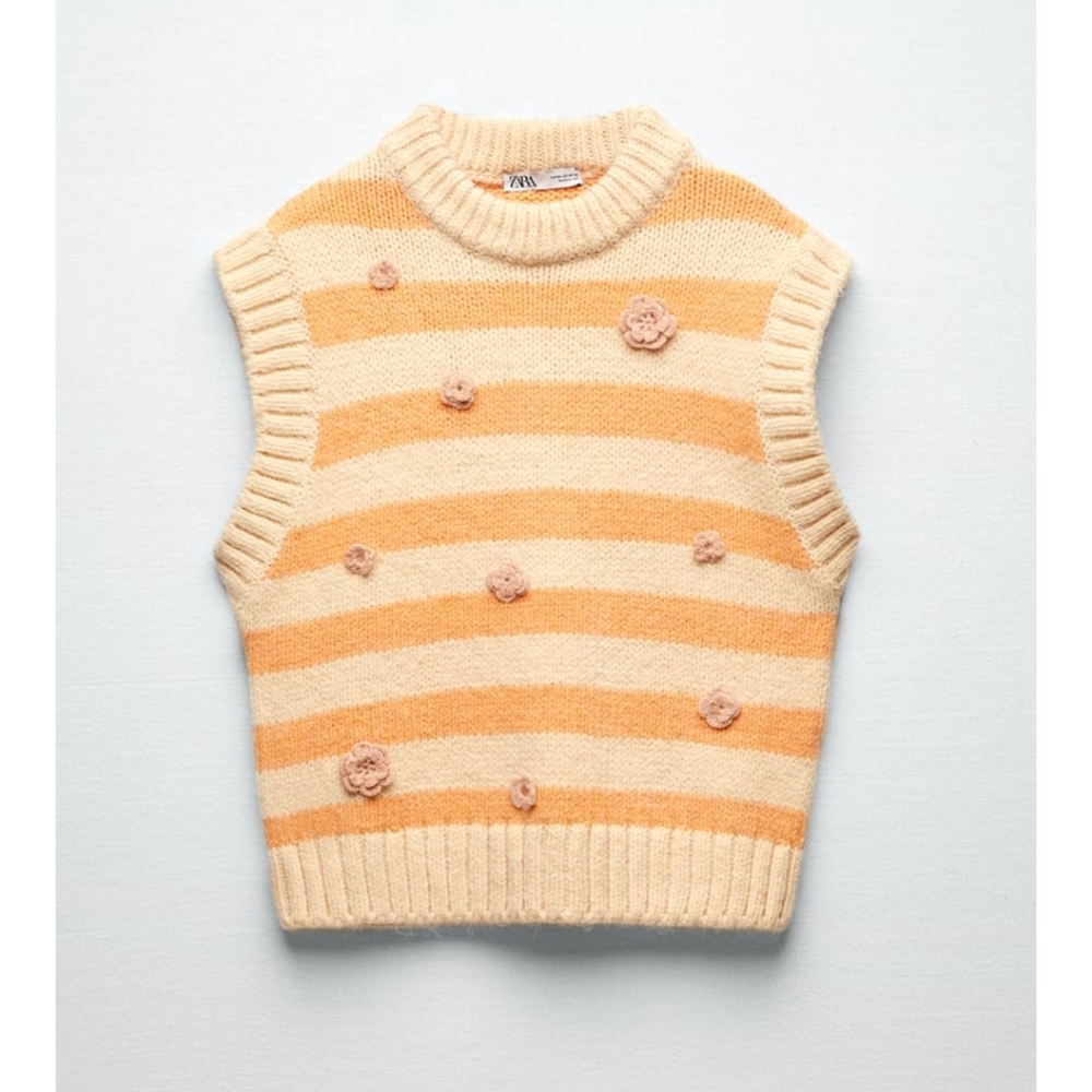 Zara Jacquard Orange Cream Sweater Vest